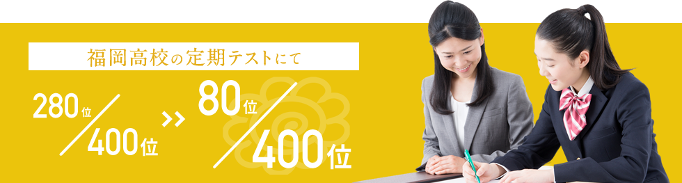 福岡高校の定期テストにて 280/400位 → 80/400位